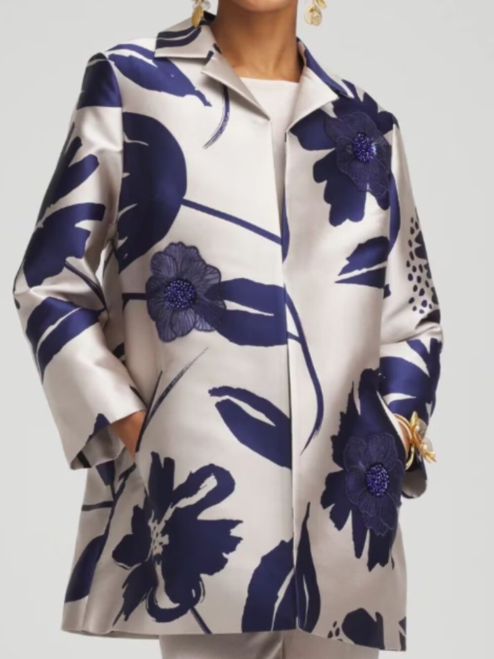 EUC! Chicos Floral Jacquard Jacket Size 2